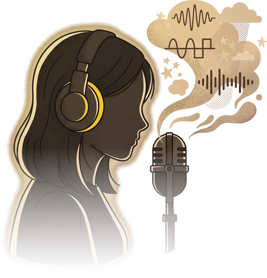 A creator recording into a microphone